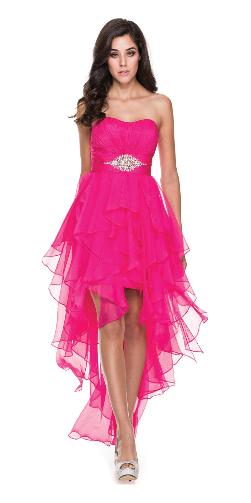 CLEARANCE - Juliet 1226 Dress High Low Chiffon Strapless Layer Skirt Rhinestones (Size 2XL)