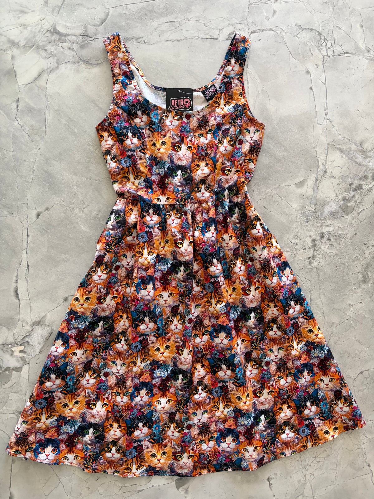 Cats & Flowers Fit & Flare Dress