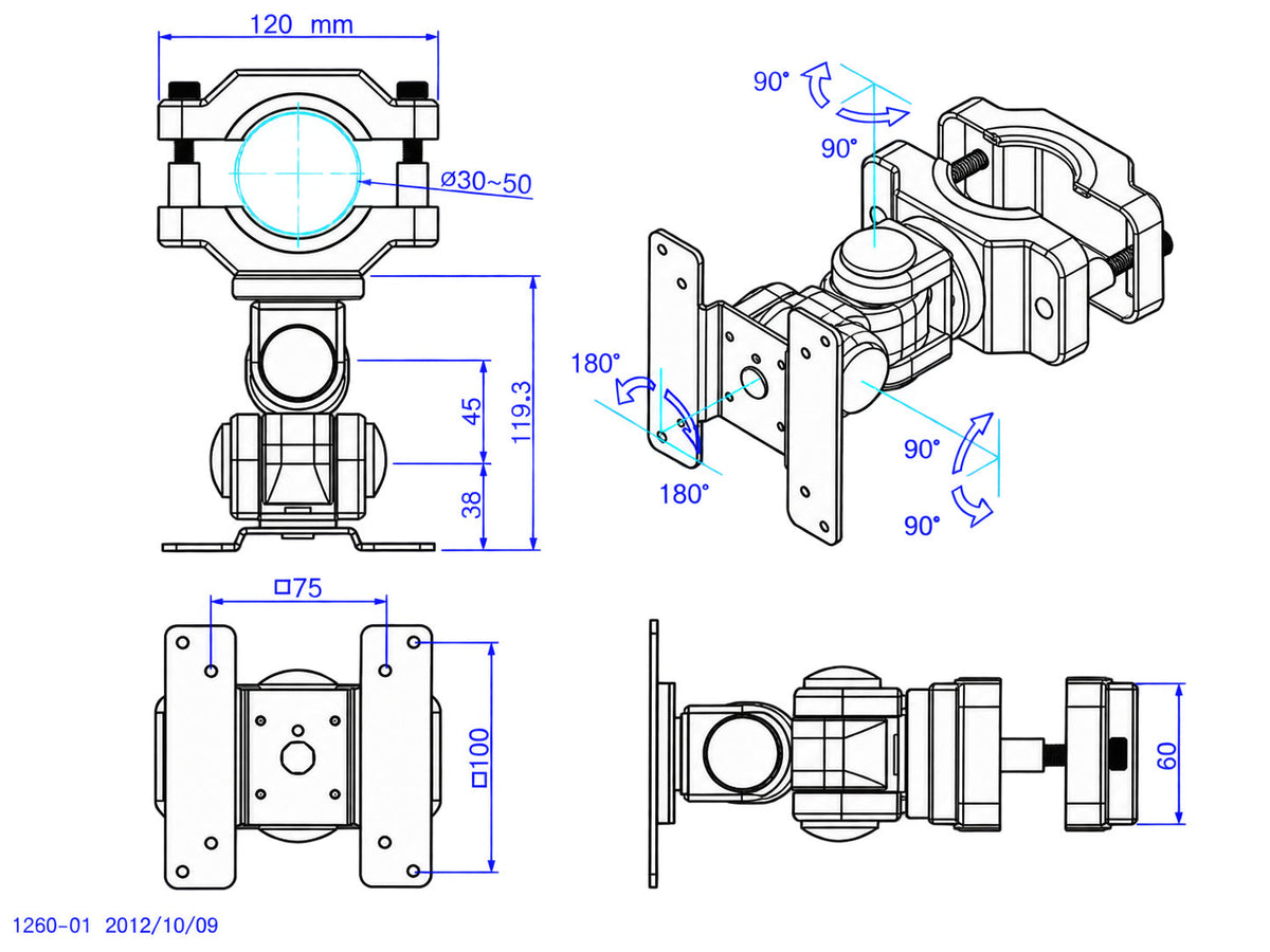 DP55 5.5 inch Universal Monitor Pole Mount Bracket  VESA Clamp on