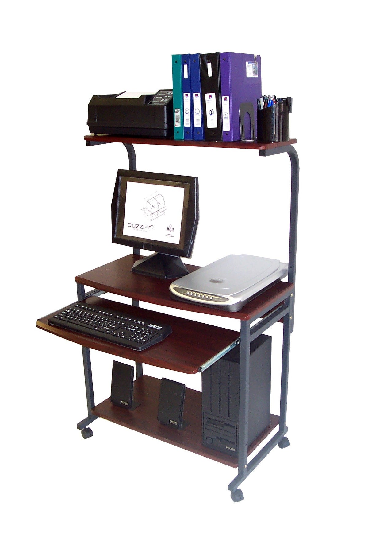 STS7801 32" Rolling Compact Computer Desk with Printer Shelf - Dark Cherry
