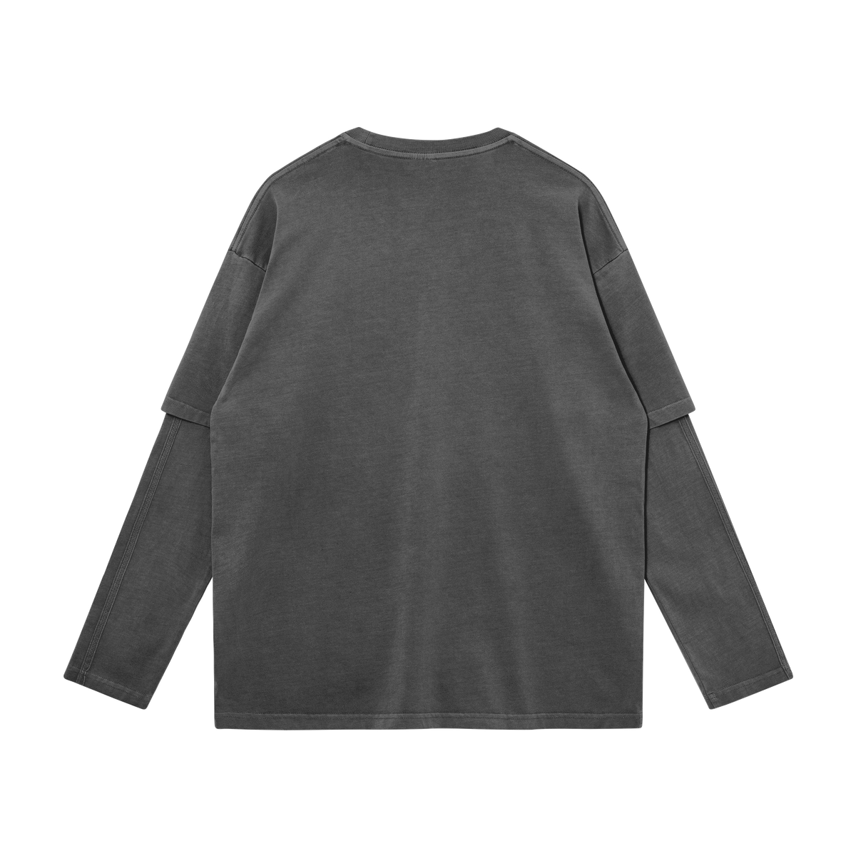 Dog Bite Streetwear Faux Layered Long Sleeve Tee In Faded Dark Grey 230 GSM Durable True To Size