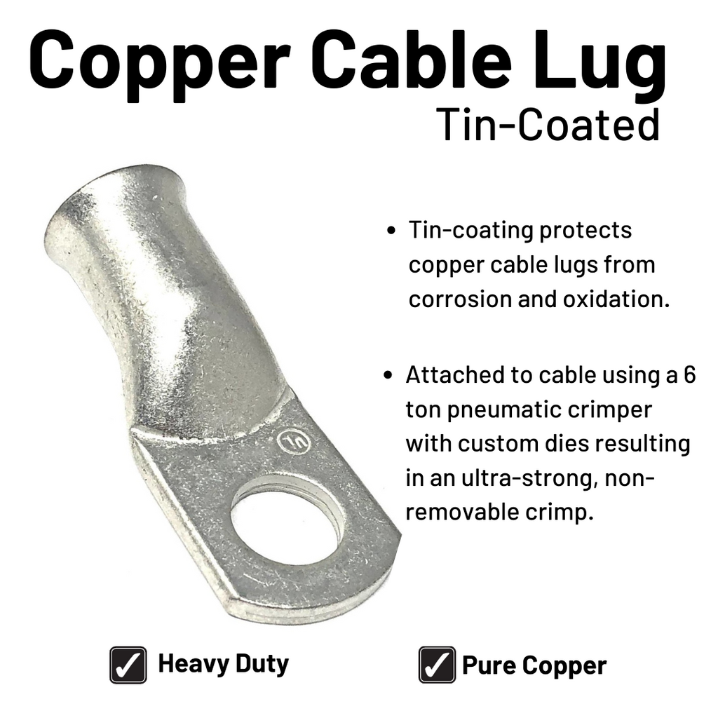 8 Gauge (AWG) Black and Red Pure Copper Battery Cable Wire with Lug Connector Ring Terminals