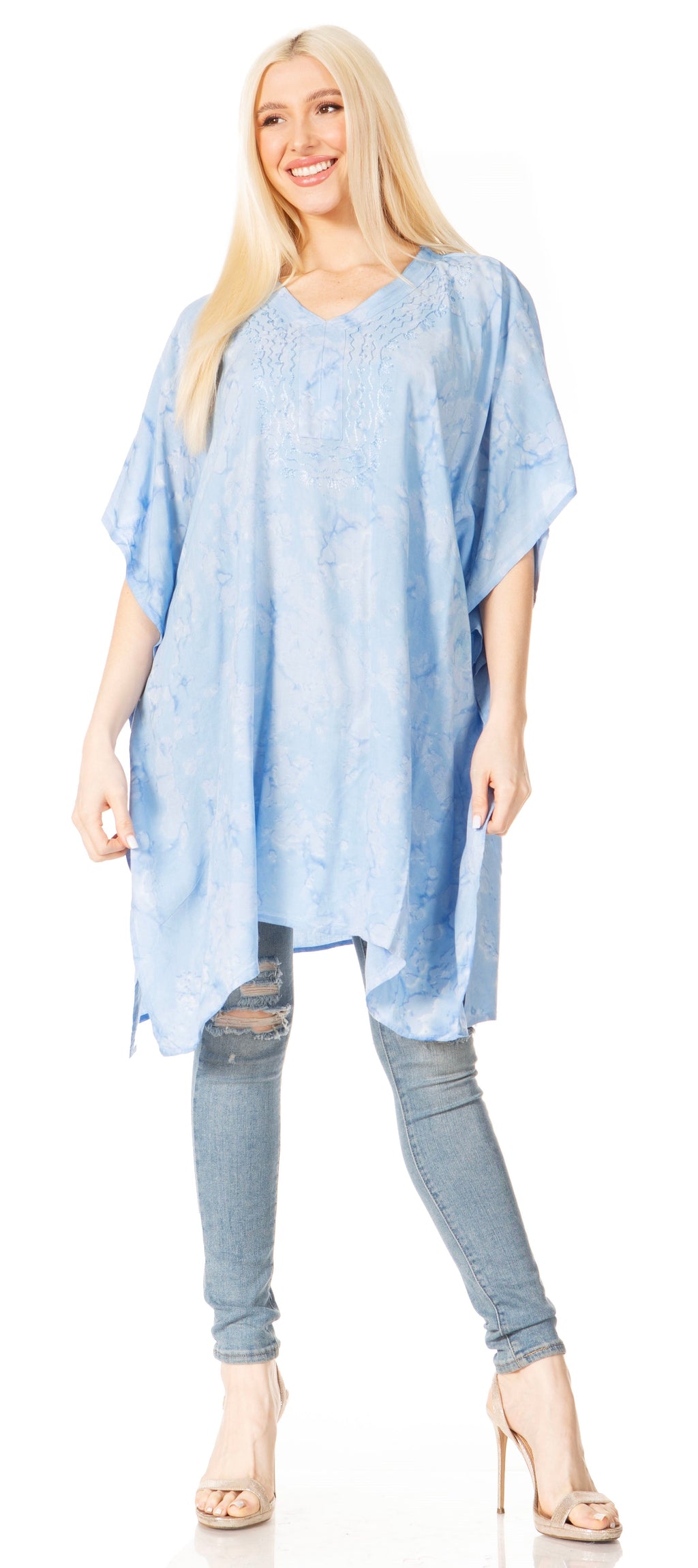 Sakkas Marcy Women's V-neck Caftan Top Tunic Dress - Perfect for Summer Boho Style & Swinging Coverup