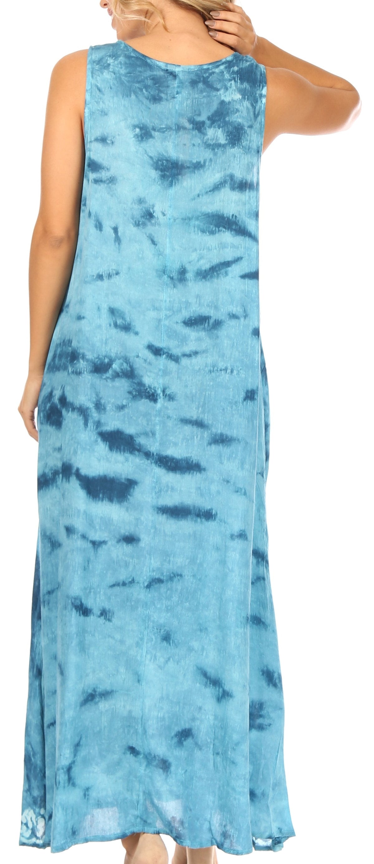 Sakkas Leonor Women's Maxi Sleeveless Tank Long Print Dress with Pockets and Ties