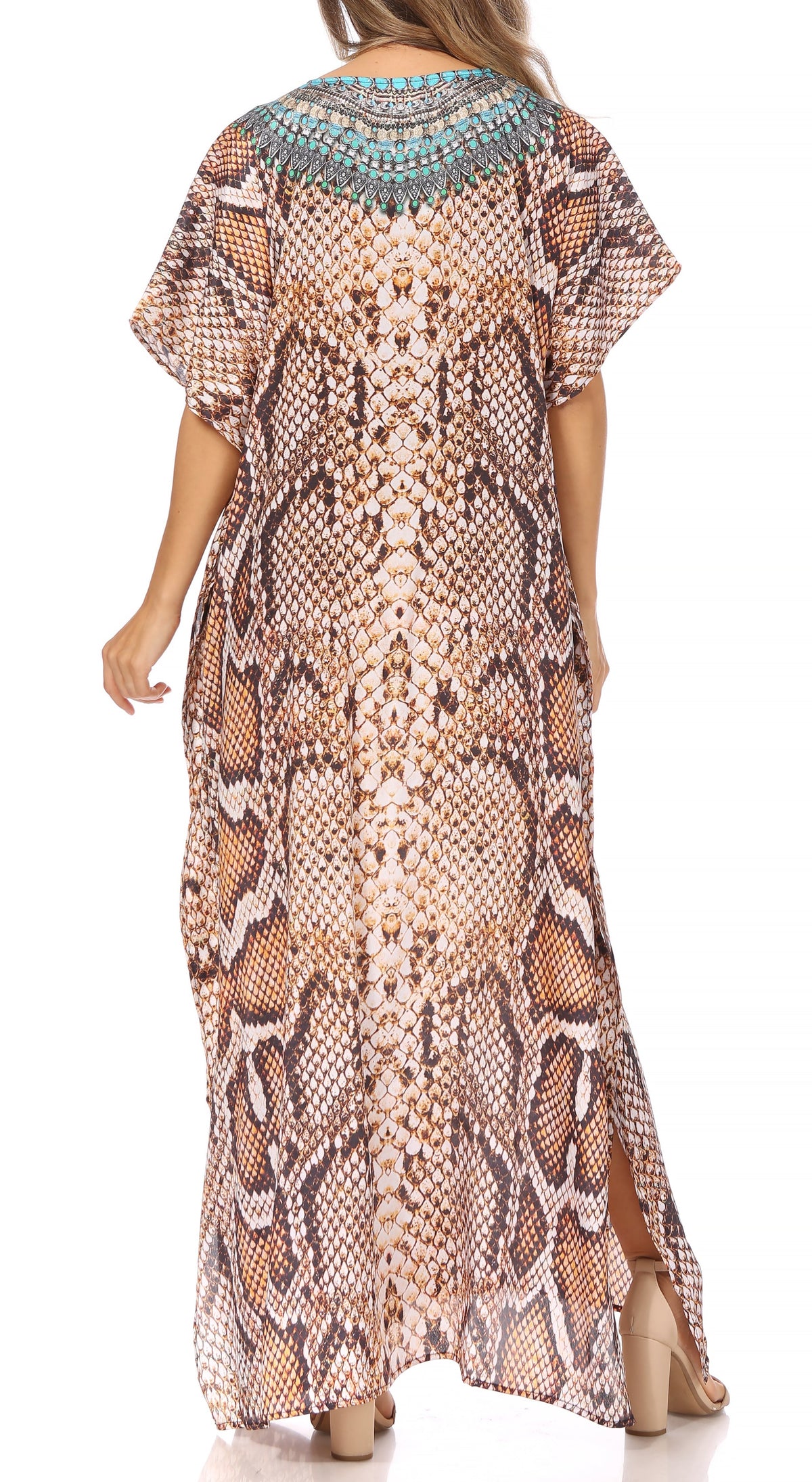 Sakkas Vicky Women's Casual Long Print Short Sleeve Petite Beach Maxi Caftan Dress - Buy One Get One Free