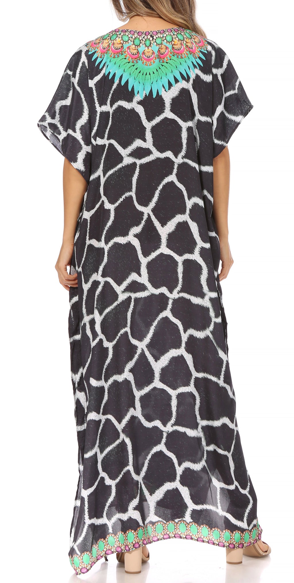 Sakkas Vicky Women's Casual Long Print Short Sleeve Petite Beach Maxi Caftan Dress - Buy One Get One Free