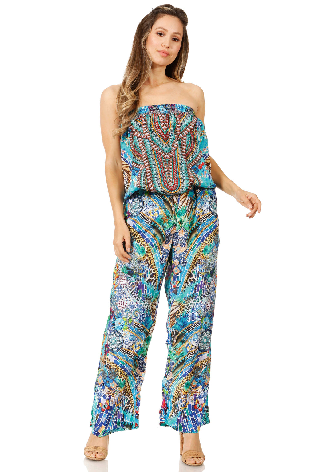 Sakkas Esha Women's Loose Sleeveless Floral Print Boho Casual Summer w/Pockets