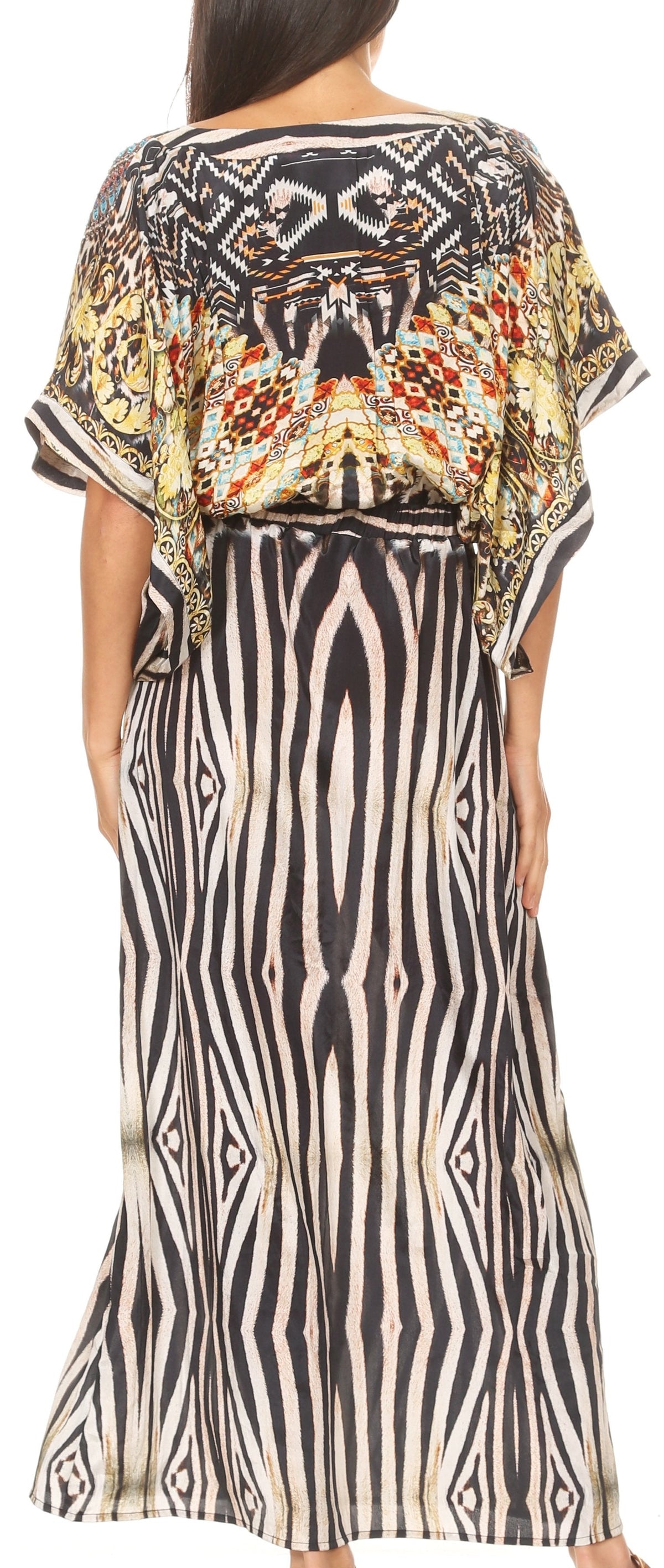 Sakkas Delma Women's Long Maxi Column V-neck Short Sleeve Slim Dress with Print