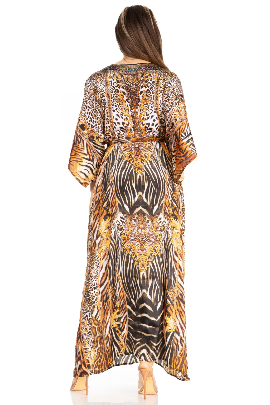 Sakkas Maribel Maxi Caftan Dress - Women's V-Neck, Short Sleeves