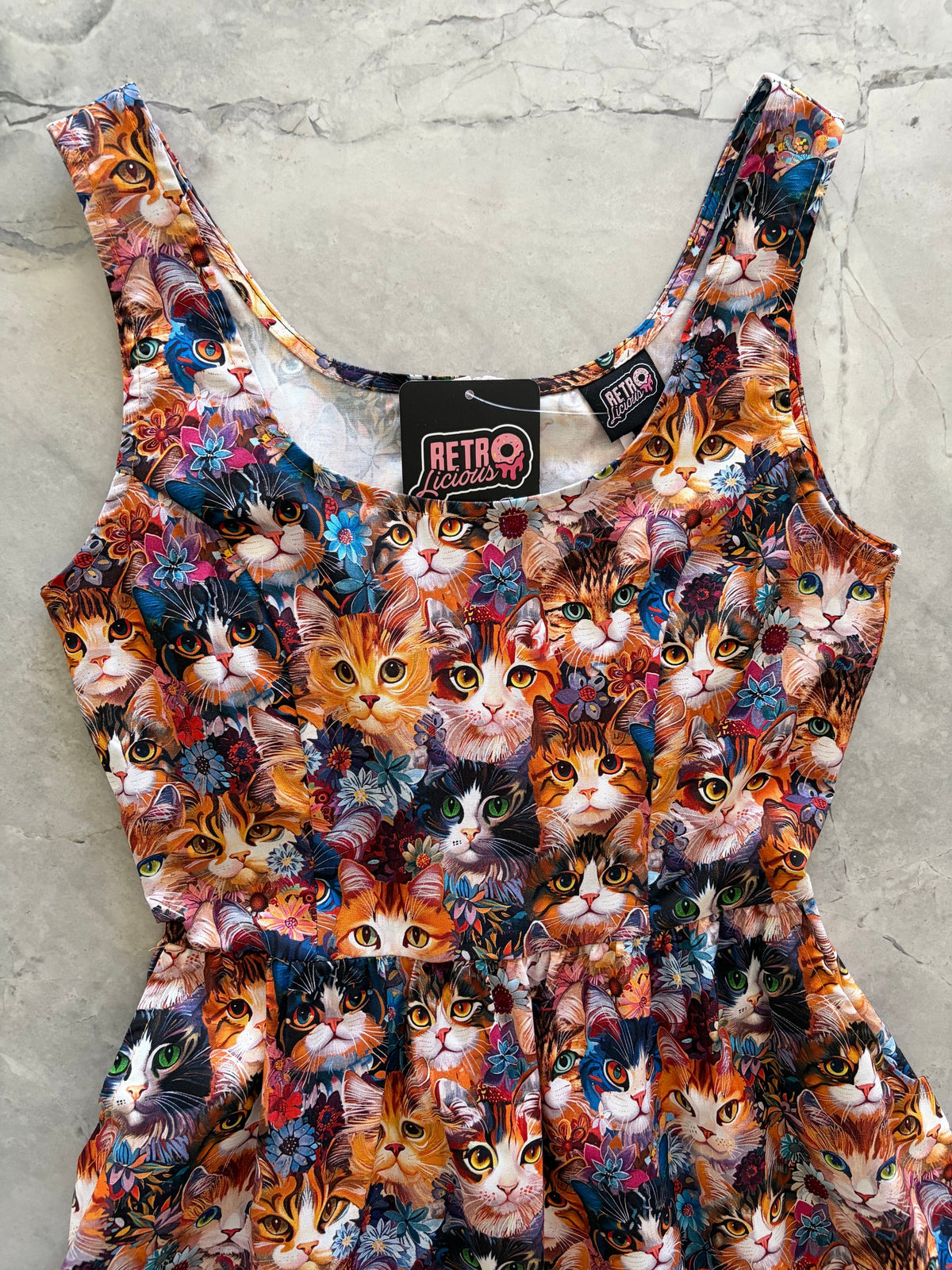 Cats & Flowers Fit & Flare Dress