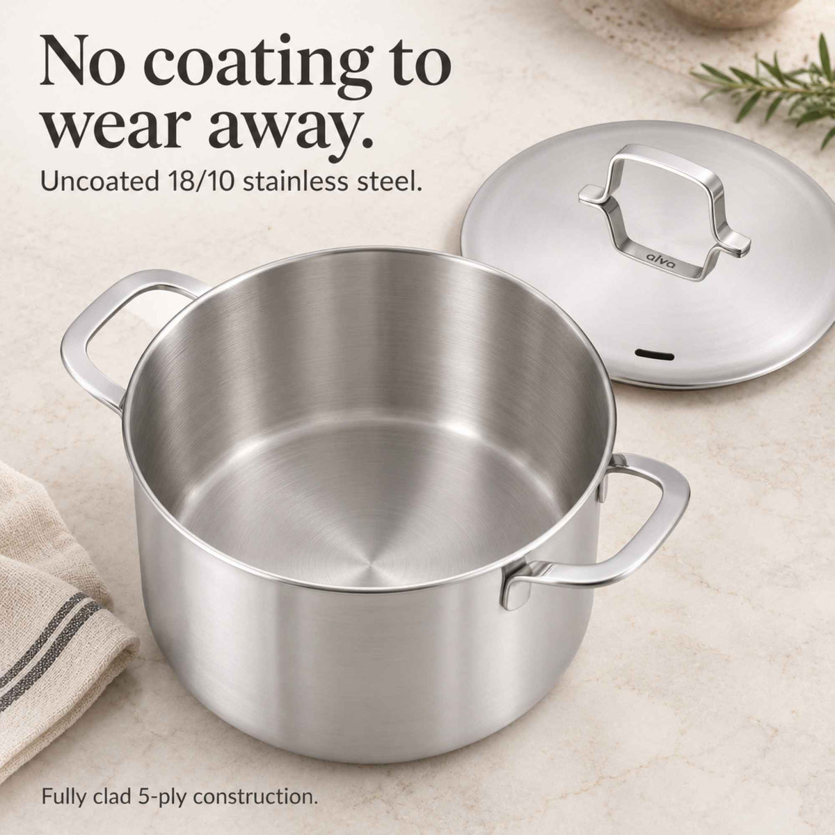 5-Ply Stainless Stock Pot with Lid, 7-Qt