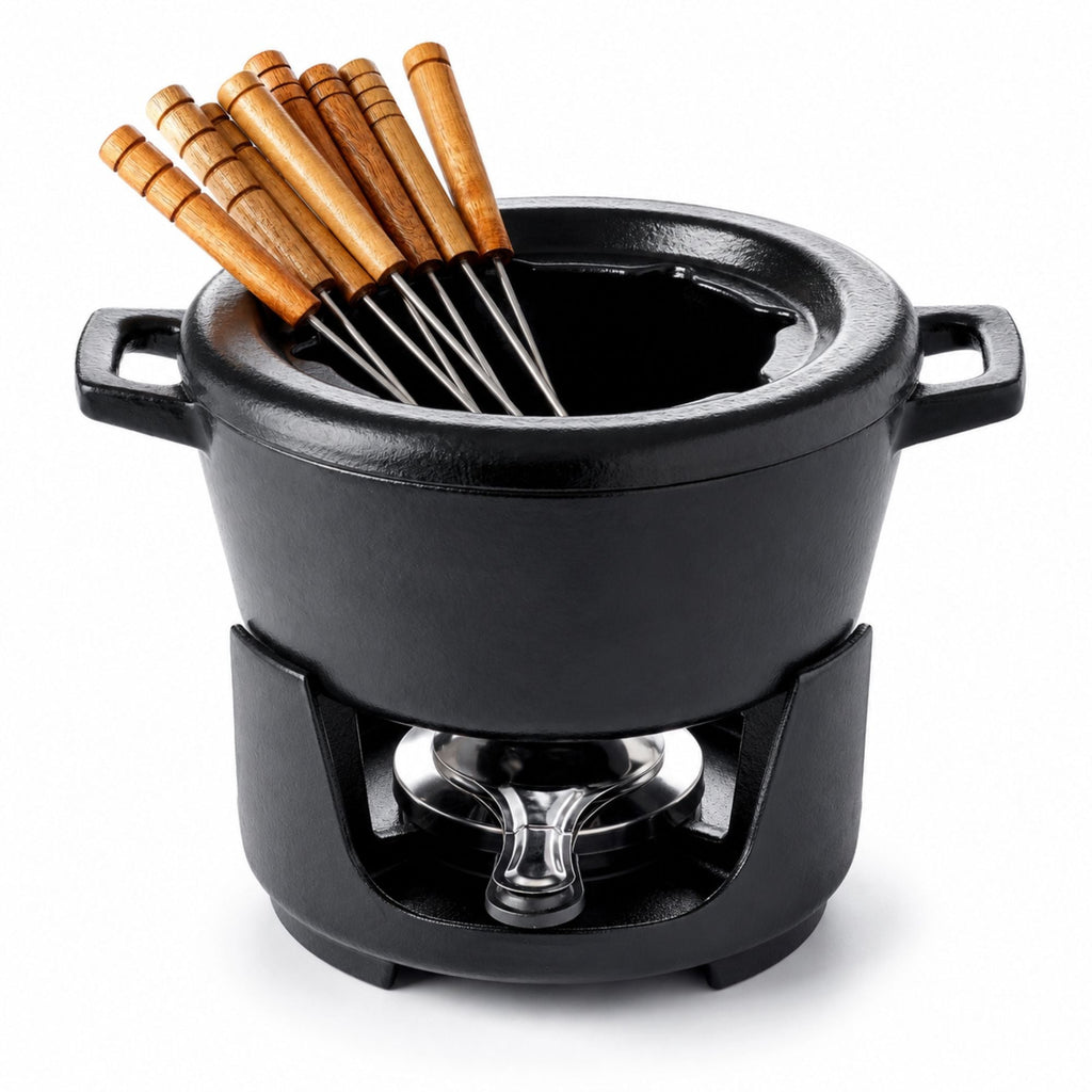 Enameled Cast Iron Fondue Set, 8-Piece